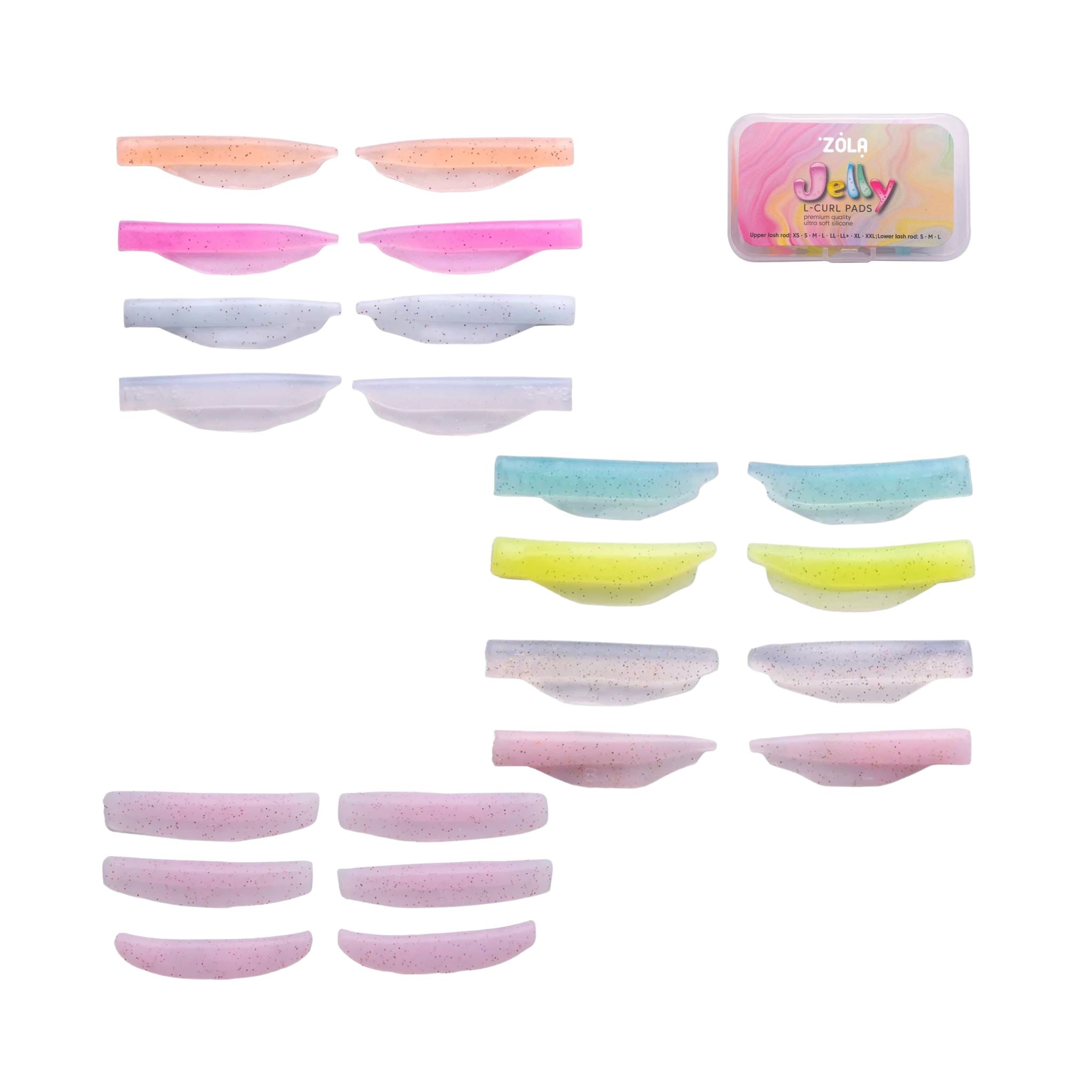 Jelly L-Curl Shields Hybrid shields met zachte krul. Set met 11 maten voor bovenste en onderste wimpers.
