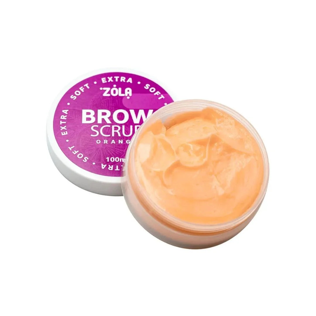 ZOLA Extra Soft Orange Eyebrow Scrub 100ml zachte reiniging en hydratatie voor wenkbrauwen met sinaasappel aroma.