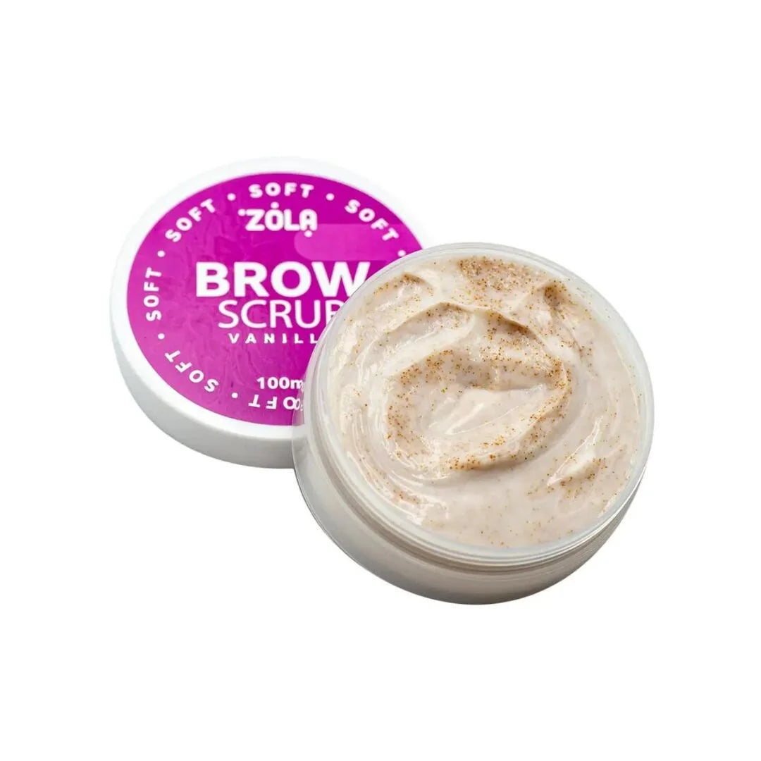 ZOLA Soft Vanilla Eyebrow Scrub 100ml zachte wenkbrauwscrub met vanille en abrikozenpit, reinigt en hydrateert.