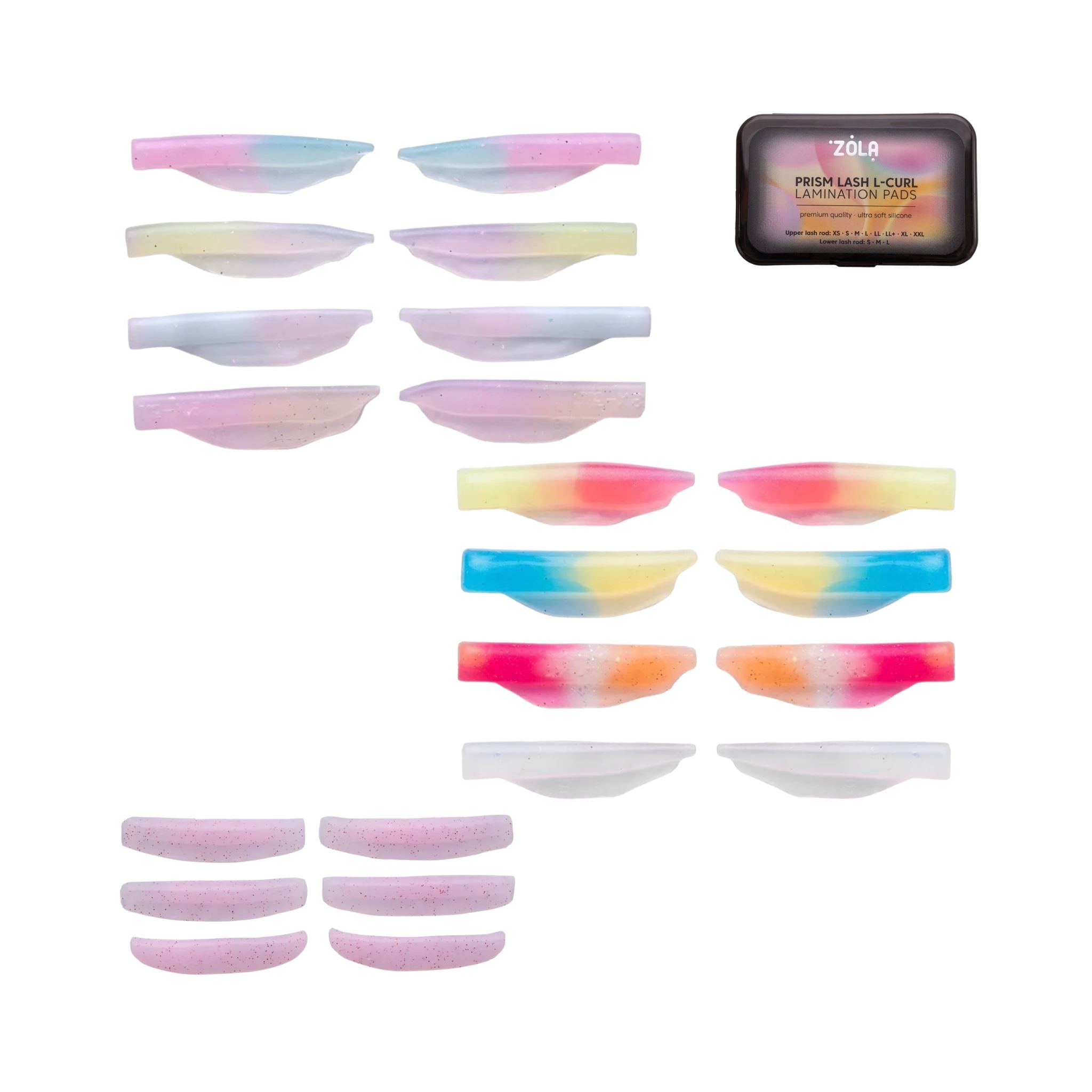 Prism Lash L-Curl Shields Hybrid shields met zachte krul. Set met 11 maten voor bovenste en onderste wimpers.
