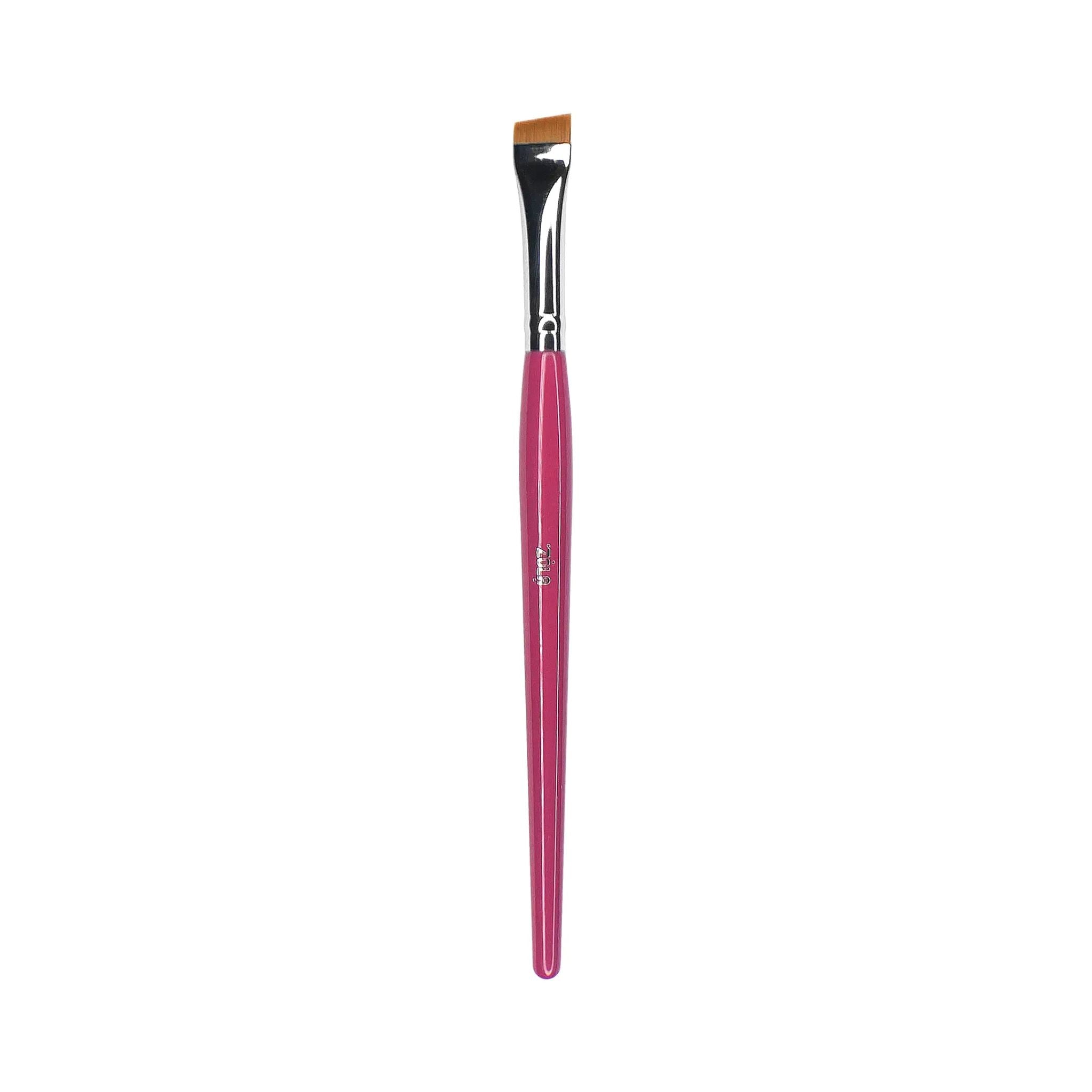Brede schuine Brush 02BR nylon kwast voor perfecte wenkbrauwcontouren, zachtroze houten handvat