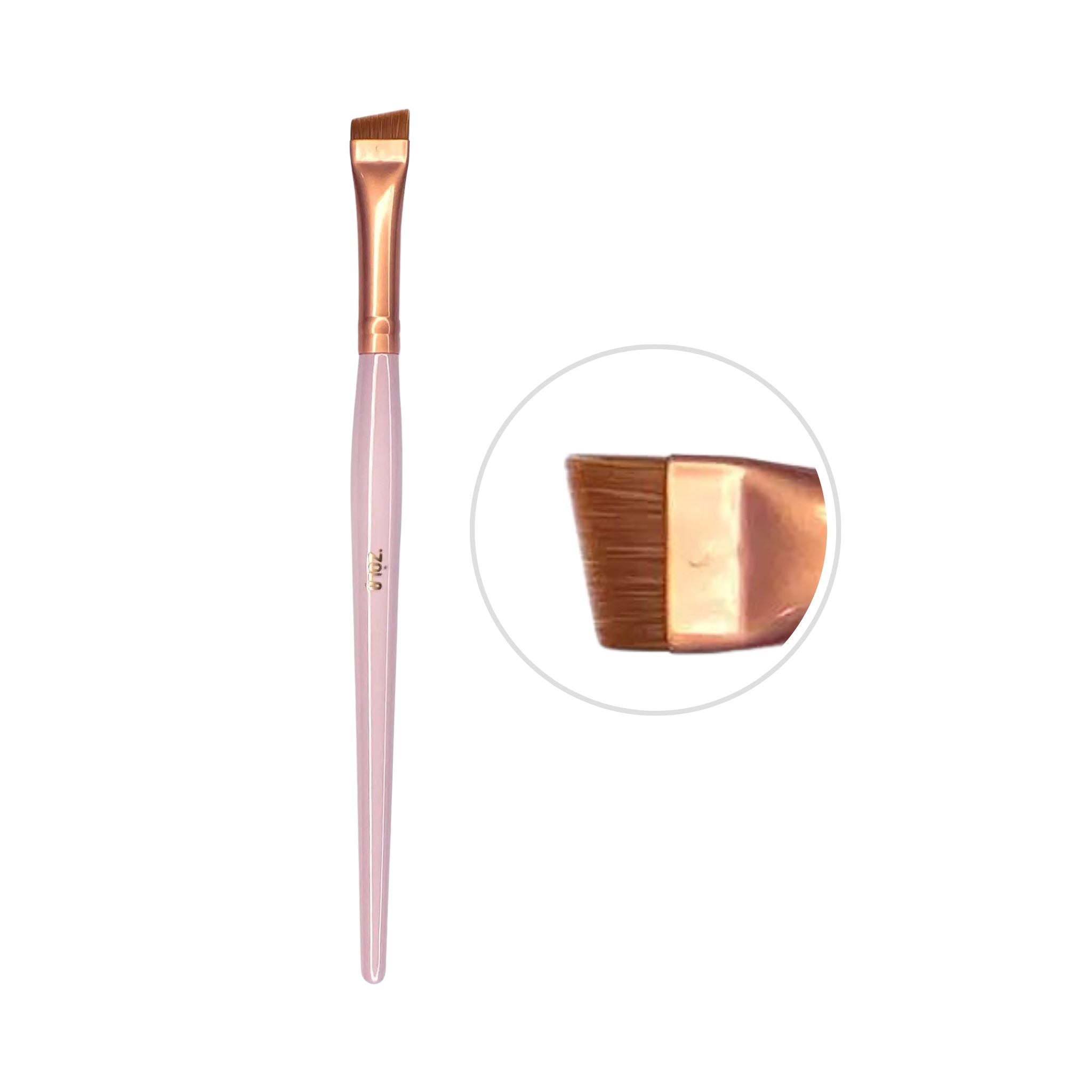 Brede schuine Brush 02BR nylon kwast voor perfecte wenkbrauwcontouren, zachtroze houten handvat