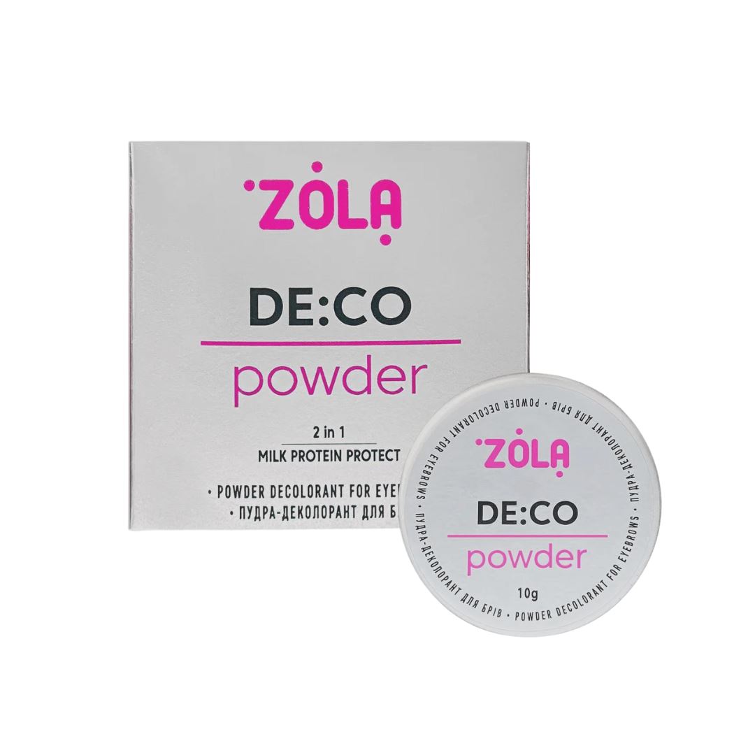 ZOLA DE:CO Powder professioneel 2-in-1 ontkleuringspoeder voor het veilig bleken en depigmenteren van wenkbrauwen.