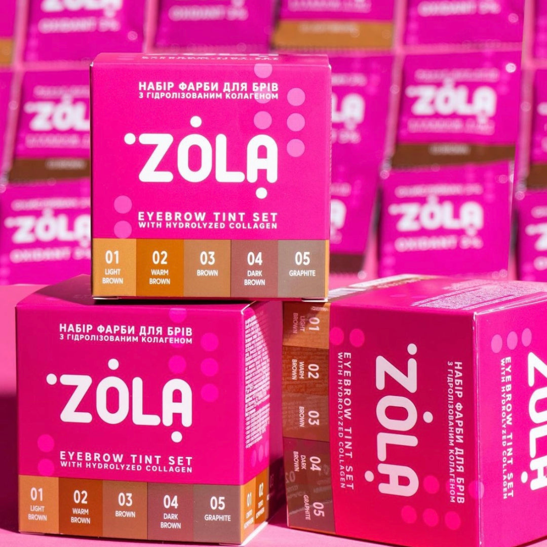 ZOLA Brow Dye Set 5 kleuren + Oxidant 3%. Nieuwe generatie wenkbrauwverf met langdurige kleur, verzorgende ingrediënten en rijke pigmentatie.