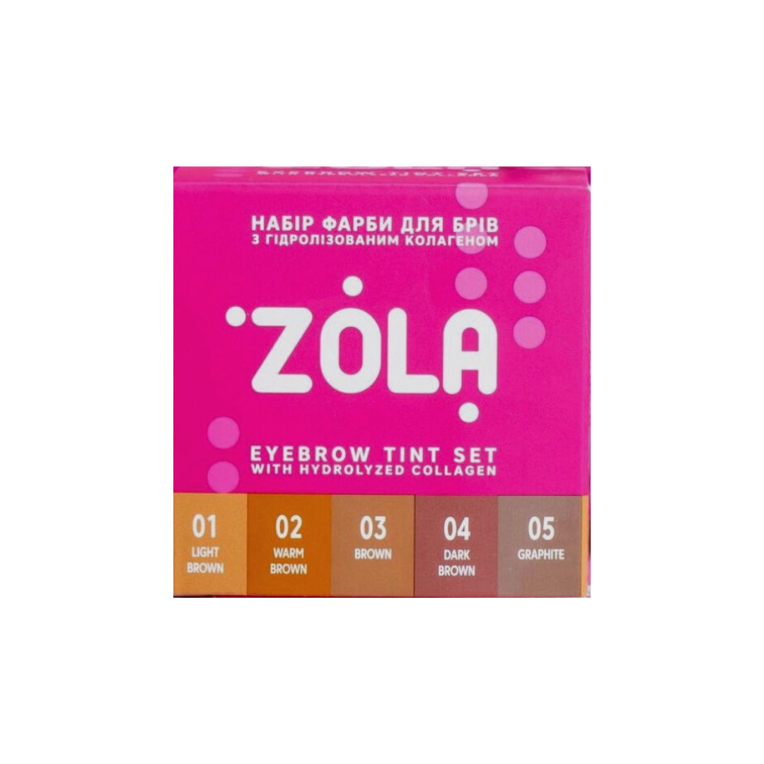 ZOLA Brow Dye Set 5 kleuren + Oxidant 3%. Nieuwe generatie wenkbrauwverf met langdurige kleur, verzorgende ingrediënten en rijke pigmentatie.