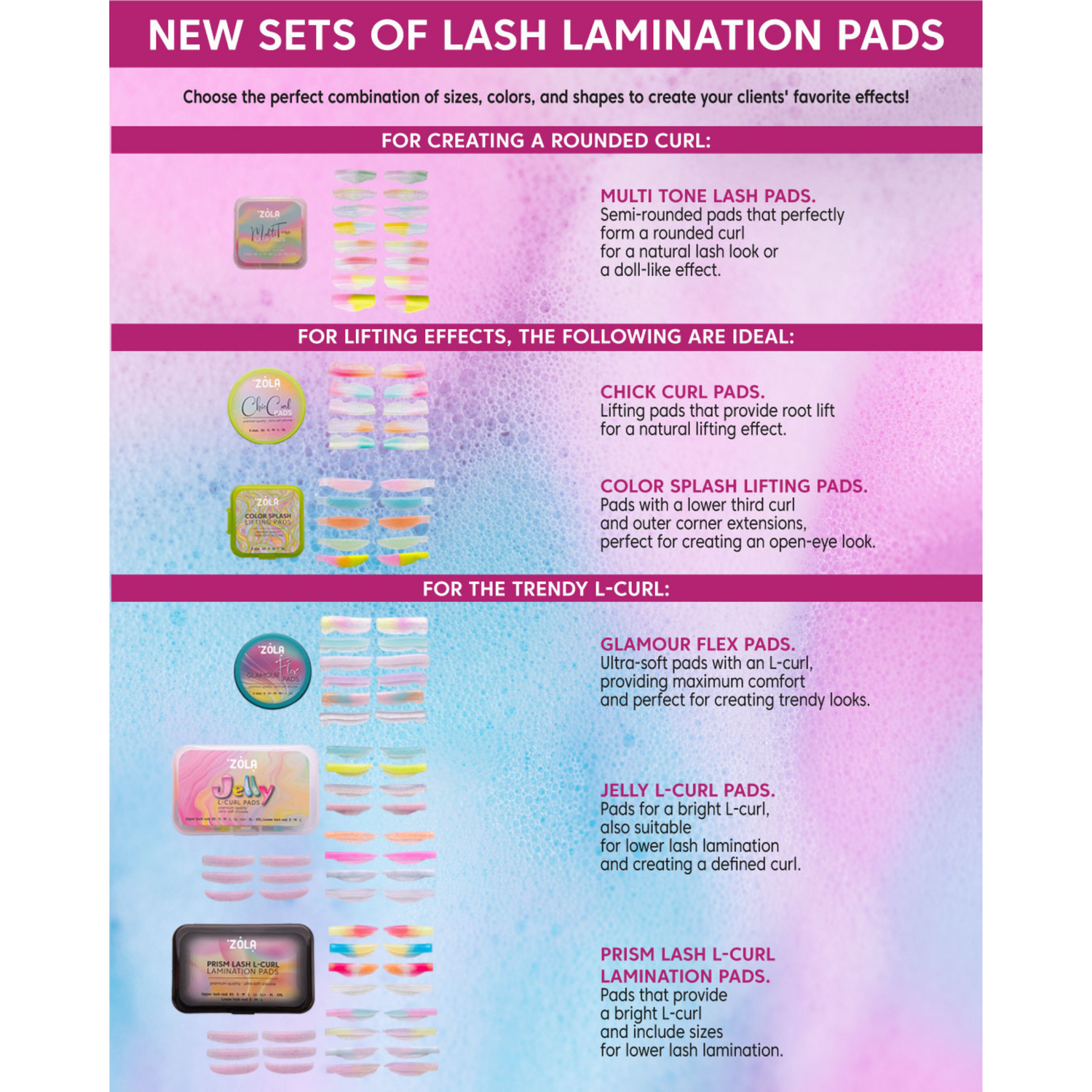 ZOLA | LASH LIFT SHIELDS | PRISM LASH L-CURL - 11 tailles